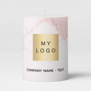 Business company logo blush pink marble elegant pillar candle