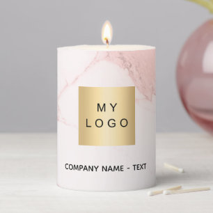 Business company logo blush pink marble pillar candle