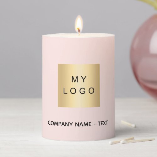 Business company logo blush rose gold pillar candle