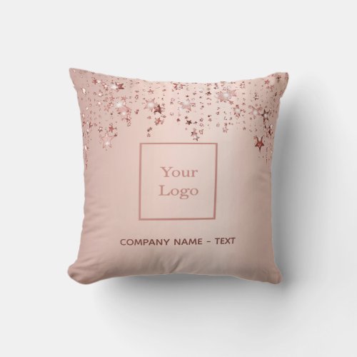 Business company logo blush rose gold stars throw pillow