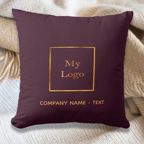 Business company logo burgundy gold elegant throw pillow