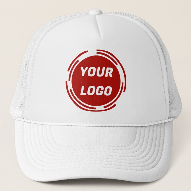 Business Company Logo CUSTOMIZABLE Red and White Trucker Hat (Front)