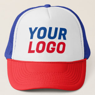 Business Company Logo CUSTOMIZABLE Red White Blue Trucker Hat