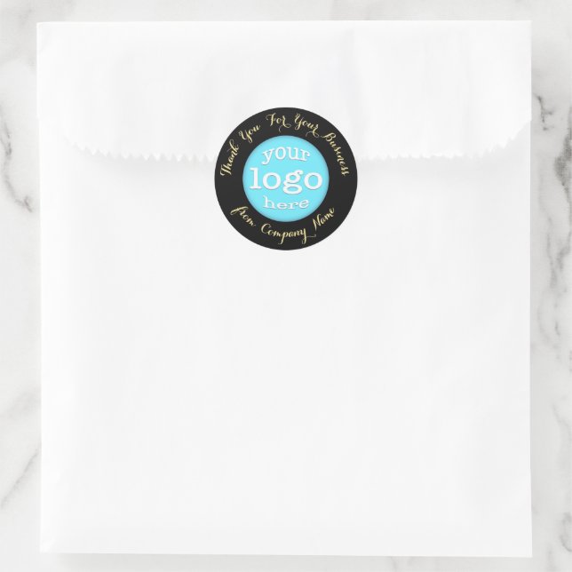 Business Company Logo Elegant Black Gold Thank You Classic Round Sticker (Bag)