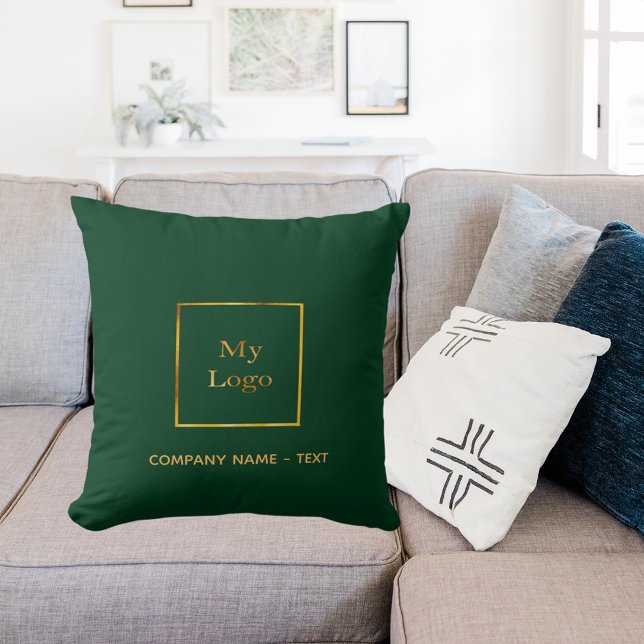 Business company logo emerald green gold elegant throw pillow (Creator Uploaded)