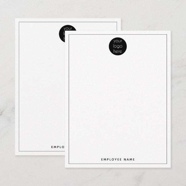 Business Company Logo Employee Double Sided Note Card (Front/Back)
