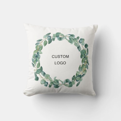 Business company logo eucalyptus greenery white throw pillow