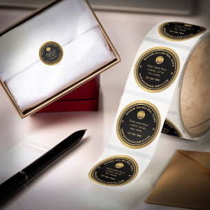 Business Company Logo Gold Black Modern            Classic Round Sticker