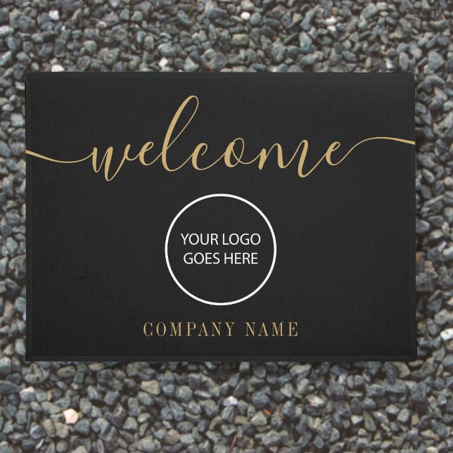 Business Company Logo Gold Black Welcome Doormat (Creator Uploaded)