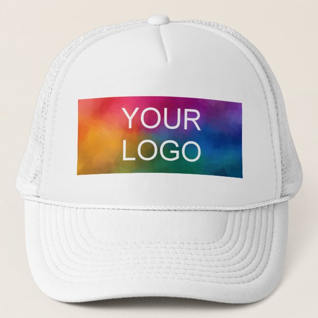 Business Company Logo Here Template Elegant White Trucker Hat (Front)
