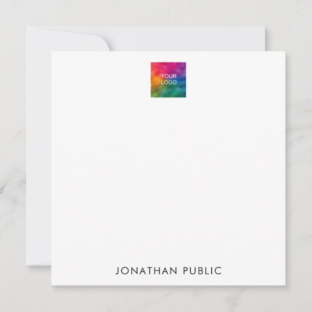 Business Company Logo Here Your Name Modern Note Card (Front)