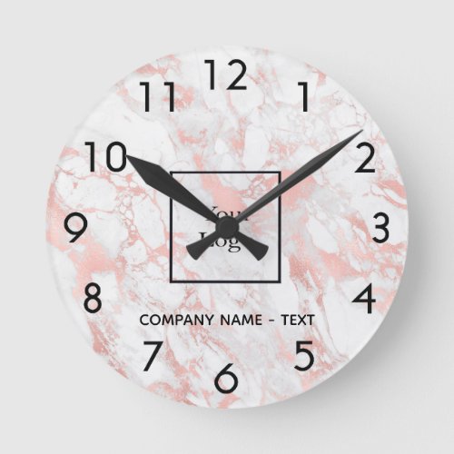 Business company logo marble rose gold round clock