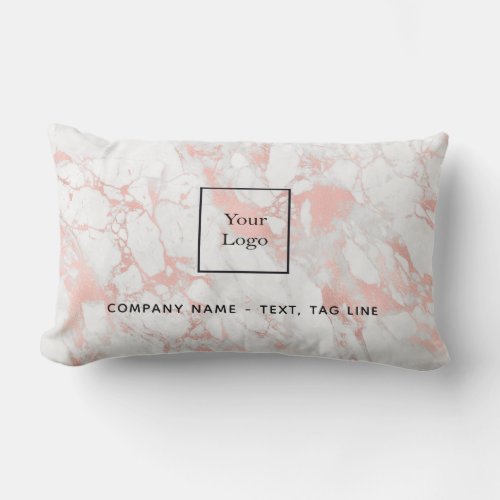 Business company logo marble rose gold white lumbar pillow