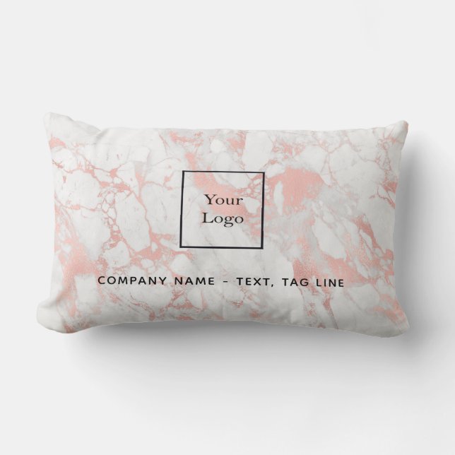 Business company logo marble rose gold white lumbar pillow (Front)