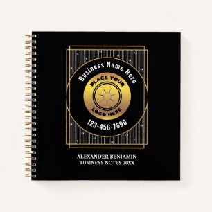 Business Company Logo Modern Gold Black Custom Notebook
