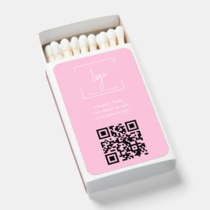 Business Company Logo Modern Pink QR Code Matchboxes