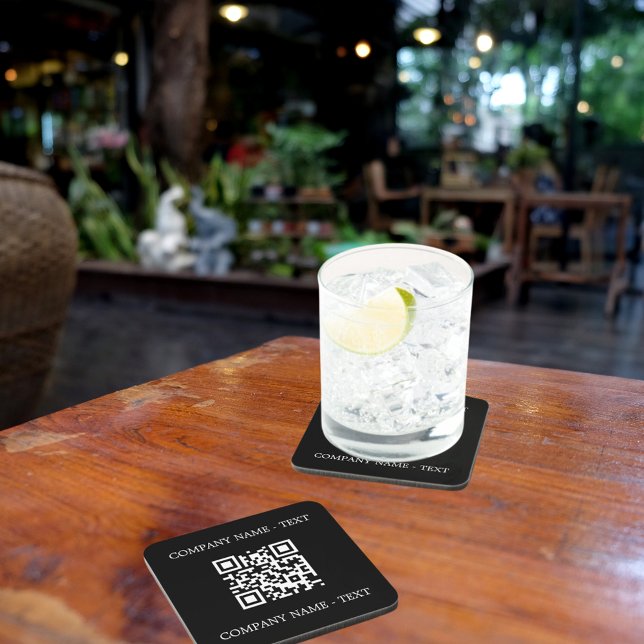 Business company logo name QR code black white Beverage Coaster (Creator Uploaded)