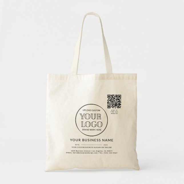 Business Company Logo Name Year Location QR Code Tote Bag (Front)
