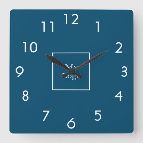 Business company logo ocean blue white square wall clock