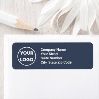 Business Company Logo on Navy Blue Return Address Label