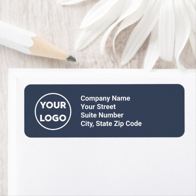 Business Company Logo on Navy Blue Return Address Label (Insitu)