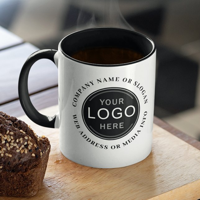 Business Company Logo or Brand Modern Professional Mug (Several cup types and sizes to choose from. Logo & text are on front and back.)
