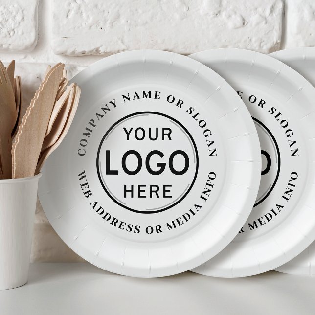 Business Company Logo or Brand Modern Simple Paper Plates (Several sizes & styles to choose from.)