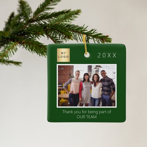 Business Company logo photo thank you green Ceramic Ornament