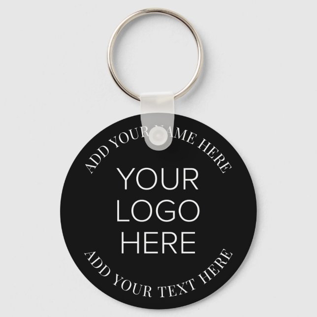 Business Company Logo Promotional Black Keychain (Front)