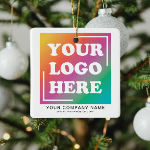 Business Company Logo Promotional Christmas Ceramic Ornament