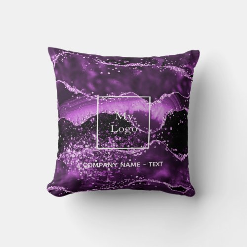 Business company logo purple agate marble pink throw pillow