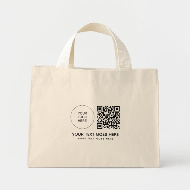Business Company Logo QR Code Barcode Promotional Mini Tote Bag (Front)