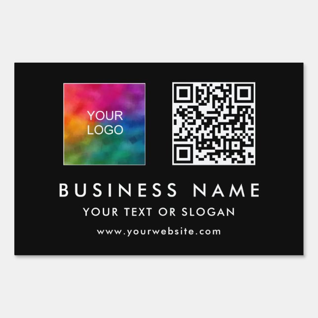 Business Company Logo QR Code Best Black Yard Sign (Front)