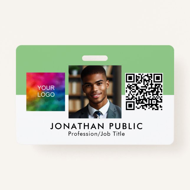 Business Company Logo QR Code Employee Modern ID Badge (Front)