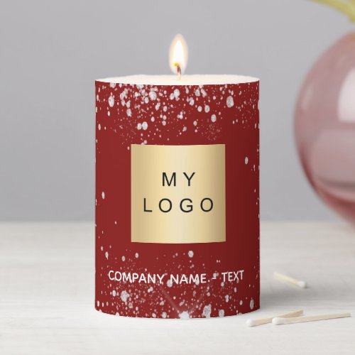 Business company logo red silver glitter sparkles pillar candle