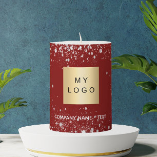 Business company logo red silver glitter sparkles pillar candle