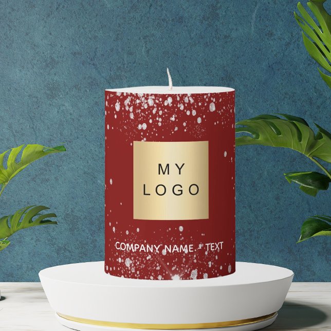 Business company logo red silver glitter sparkles pillar candle (Creator Uploaded)