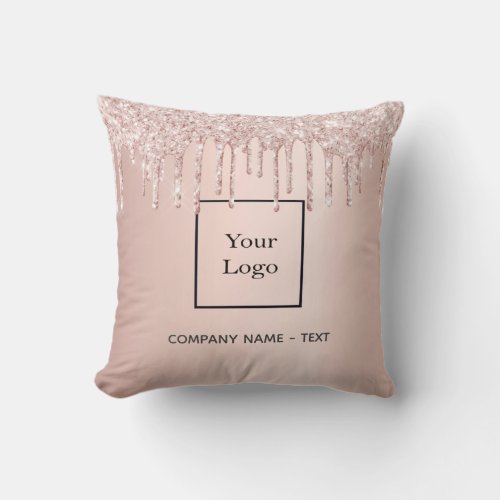 Business company logo rose gold glitter throw pillow