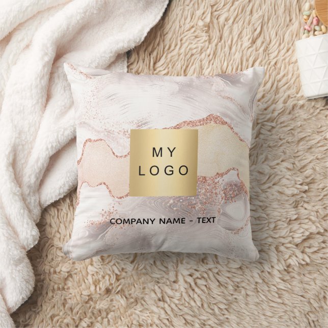 Business company logo rose gold marble agate throw pillow (Blanket)