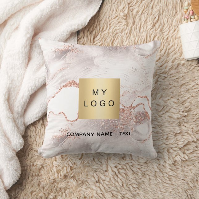 Business company logo rose gold marble agate throw pillow (Blanket)