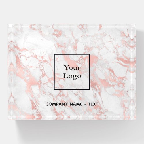 Business company logo rose gold marble elegant paperweight