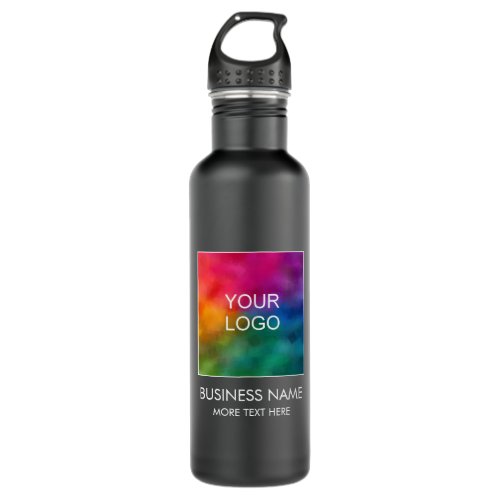 Business Company Logo Simple Custom Template Black Stainless Steel Water Bottle