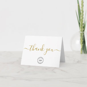 Business Company logo Social Simple Gold Black   Letterpress Thank You Card