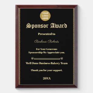 Business Company Logo Sponsor Donor Recognition Award Plaque