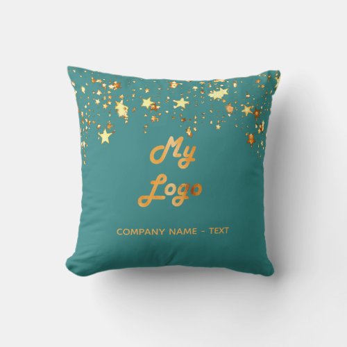 Business company logo teal gold stars elegant throw pillow