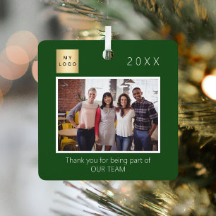 Business Company logo team photo thank you green Metal Ornament