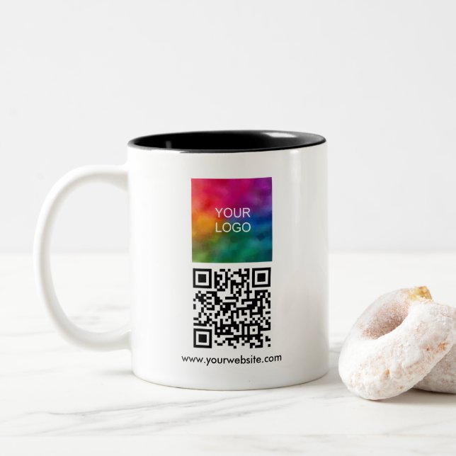 Business Company Logo Template QR Code Scannable Two-Tone Coffee Mug (With Donut)