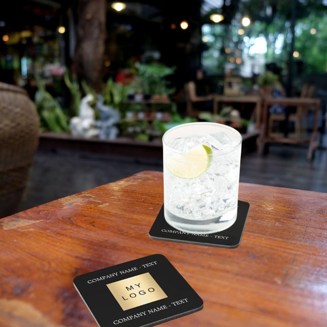 Business company logo text slogan black white beverage coaster (Creator Uploaded)