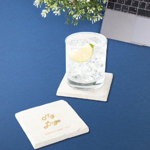 Business company logo text slogan gold stone coaster