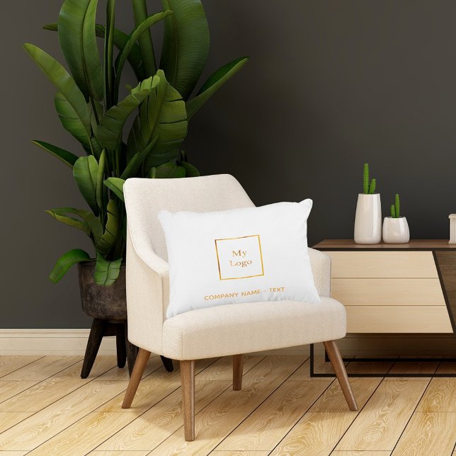 Business company logo white gold elegant accent pillow (Creator Uploaded)